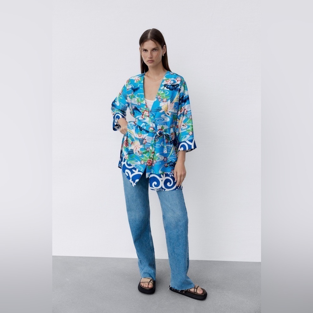 Zara belted printed kaftan wrap top - Picture 3 of 8